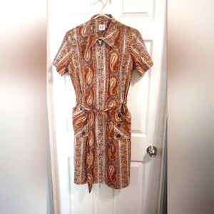 1960s/ 70s Belted Paisley Dress